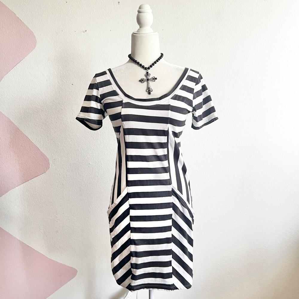 Indie Sleaze Striped Mini Dress Skater‎ Grunge Emo Mall Goth Medium